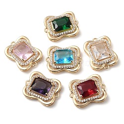 Brass K9 Glass Connector Charms, with Crystal Rhinestone, Light Gold Tone Rectangle Links, Mixed Color, 20x16x6mm, Hole: 1.5mm(KK-C024-57KCG)