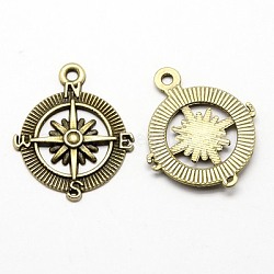 Tibetan Style Pendants, Alloy Compass Necklace Pendants, Cadmium Free & Nickel Free & Lead Free, Antique Bronze, 29.5x24.5x3mm, Hole: 2mm(X-TIBEP-K020kg-49AB-NR)