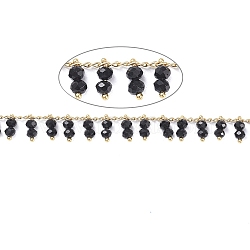 3.28 Feet Handmade Glass Beaded Chains, Soldered, with Golden Tone Brass Findings, Long-Lasting Plated, Black, 2x1mm(X-CHC-I006-16J)