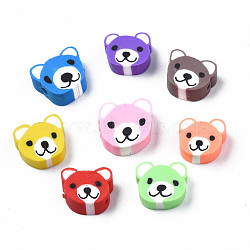 Handmade Polymer Clay Beads, Bear, Mixed Color, 8~11x9~11x4mm, Hole: 1.5mm(CLAY-S096-004)