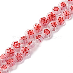 Handmade Millefiori Lampwork Beads Strands, Flat Round, Red, 6x3mm, Hole: 0.7mm, about 66pcs/strand, 14.65''(37.2cm)(LAMP-G164-11L)
