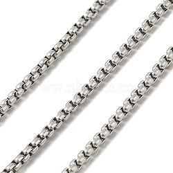 304 Stainless Steel Venetian Chains, Box Chains, Unwelded, with Spool, Stainless Steel Color, 2x2mm, about 68.90 Feet(21m)/Roll(CHS-XCP0001-14)