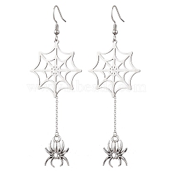 304 Stainless Steel Pendants Earrings, Spider, Antique Silver & Stainless Steel Color, 85x30mm(EJEW-TA00421)