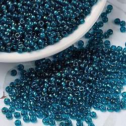 MIYUKI Round Rocailles Beads, Japanese Seed Beads, Fancy Lined, (RR3537) Fancy Lined Teal Blue, 15/0, 1.5mm, Hole: 0.7mm, about 5555pcs/10g(X-SEED-G009-RR3537)