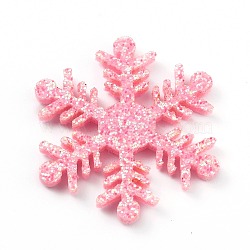 Snowflake Felt Fabric Christmas Theme Decorate, with Glitter Gold Powder, for Kids DIY Hair Clips Make, Hot Pink, 3.6x3.15x0.25cm(DIY-H111-B08)