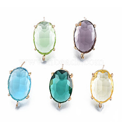 Transparent K9 Glass Stud Earring Findings, with Light Gold Plated Brass Pins and Vertical Loops, Oval, Cadmium Free & Lead Free, Mixed Color, 22x13mm, Hole: 1.6mm, Pin: 0.8mm(GLAA-N038-47)
