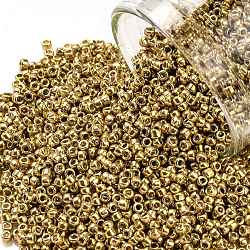 TOHO Round Seed Beads, Japanese Seed Beads, (557) Gold Metallic, 15/0, 1.5mm, Hole: 0.7mm, about 3000pcs/bottle, 10g/bottle(SEED-JPTR15-0557)
