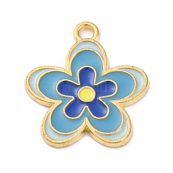 Alloy Enamel Pendants, Flower Charm, Golden, Sky Blue, 21x18.5x1.2mm, Hole: 1.8mm, 10pcs/set(ENAM-Q001-04G-03)