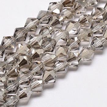 Imitate Austrian Crystal Bicone Glass Beads Strands, Grade AA, Faceted, Light Grey, 6x6mm, Hole: 1mm, about 46~48pcs/strand, 10.5 inch