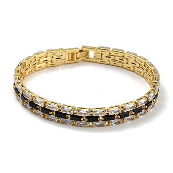 Rack Plating Brass Micro Pave Cubic Zirconia Rectangle Link Chain Bracelets, Tennis Bracelet, Long-Lasting Plated, Cadmium Free & Lead Free, Real 18K Gold Plated, 7-5/8 inch(19.3cm)