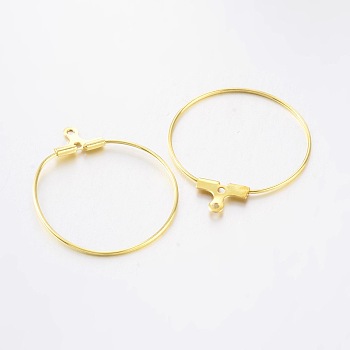 Rack Plating Brass Ring Hoop Earrings, Golden, 21 Gauge, 30x25~26mm, Hole: 1mm, Pin: 0.7mm