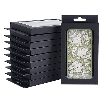 Rectangle Foldable Creative Cardboard Boxes, Gift Boxes, with PVC Visible Window, Black, 10.5x1.5x19.8cm