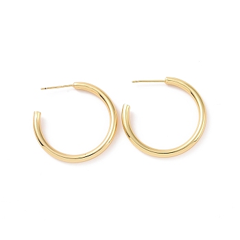 Brass Simple Ring Stud Earrings, Half Hoop Earrings for Women, Cadmium Free & Nickel Free & Lead Free, Real 18K Gold Plated, 29.5x29.5x3mm, Pin: 0.8mm