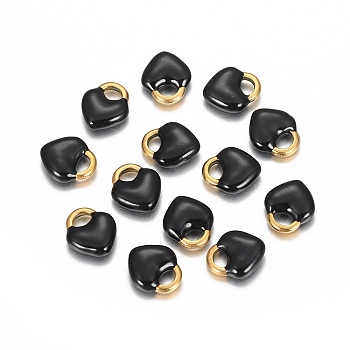 Ion Plating(IP) 304 Stainless Steel Charms, Enamelled Sequins, Heart Lock, Golden, Black, 11x9.5x3.5mm, Hole: 2.5x4mm