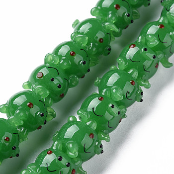 Handmade Bumpy Lampwork Beads Strands, Pig, Green, 14.5~15.5x14.5~15.5x17~18mm, Hole: 2mm, about 35pcs/strand, 17.13 inch(43.5cm)
