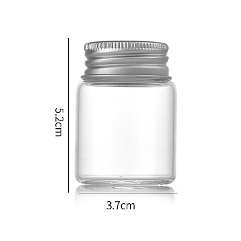 Clear Glass Bottles Bead Containers, Screw Top Bead Storage Tubes with Aluminum Cap, Column, Silver, 3.7x5cm, Capacity: 30ml(1.01fl. oz)