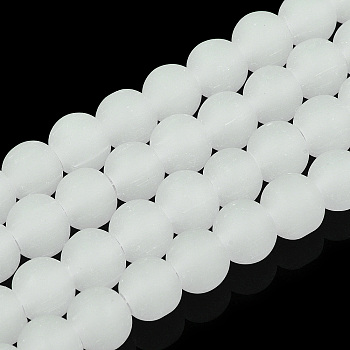 Imitation Jade Glass Beads Strands, Frosted, Round, Creamy White, 6~6.5mm, Hole: 1.4mm, about 67~70pcs/strand, 14.76 inch~15.16 inch(37.5~38.5cm)