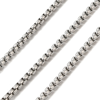 304 Stainless Steel Venetian Chains, Box Chains, Unwelded, with Spool, Stainless Steel Color, 2x2mm, about 68.90 Feet(21m)/Roll