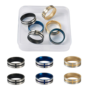 6Pcs 3 Colors Stainless Steel Plain Band Rings, Cross Grooved Ring for Women, Mixed Color, US Size 7 3/4(17.9mm), 2Pcs/color