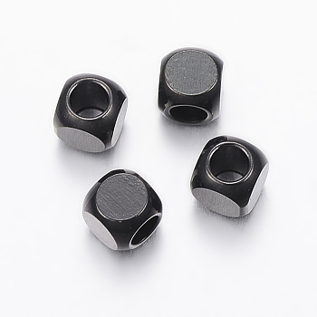 304 Stainless Steel Beads, Cube, Electrophoresis Black, 4x4x4mm, Hole: 2.5mm
