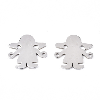 201 Stainless Steel Links Connectors, Laser Cut, Girl, Stainless Steel Color, 15x16x1mm, Hole: 1.2mm