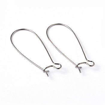 Brass Hoop Earrings Findings Kidney Ear Wires, Lead Free, Cadmium Free and Nickel Free, Platinum, 20~21 Gauge, 33x14x0.7~0.8mm