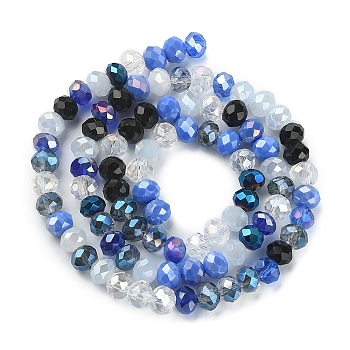 Electroplate Glass Beads Strands, Faceted, Rondelle, Blue, 5.5~6x5mm, Hole: 1mm, about 90~92pcs/strand, 16.54 inch~16.93 inch(42~43cm)