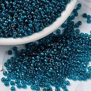 MIYUKI Round Rocailles Beads, Japanese Seed Beads, Fancy Lined, (RR3537) Fancy Lined Teal Blue, 15/0, 1.5mm, Hole: 0.7mm, about 5555pcs/10g
