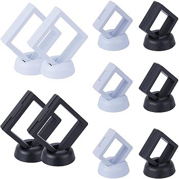 Plastic Frame Stands, with Transparent Membrane, 3D Floating Frame Display Holder, Coin Display Box, Rhombus, Mixed Color, 6.9x6.9x5.4cm, 5.1x5.1x5.4cm, 10sets/bag