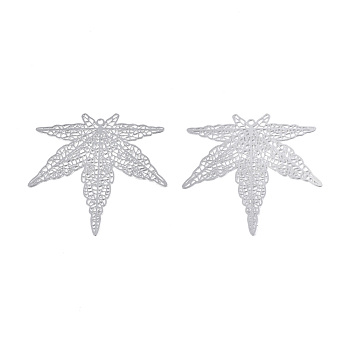 201 Stainless Steel Pendants, Etched Metal Embellishments, Pot Leaf/Hemp Leaf Shape, Stainless Steel Color, 40x40x0.3mm, Hole: 1.4mm