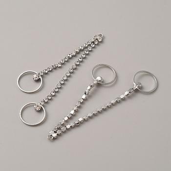 Brass Rhinestone Tassel Big Pendants, Ring, Platinum, 71.5x2mm, Hole: 1.6mm