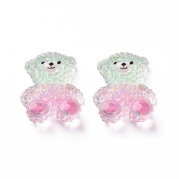 Transparent Epoxy Resin Cabochons, with Glitter Powder, Bear, Pale Green, 22x17.5x8mm