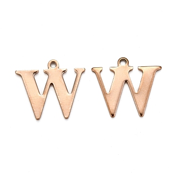 Ion Plating(IP) 304 Stainless Steel Alphabet Charms, Rose Gold, Letter.W, 12x14x0.7mm, Hole: 1mm