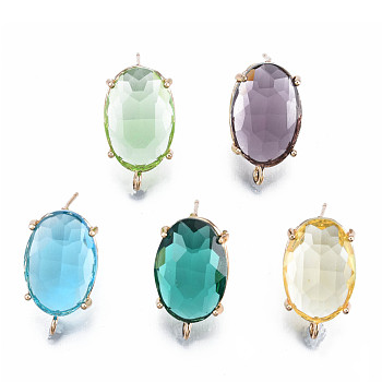 Transparent K9 Glass Stud Earring Findings, with Light Gold Plated Brass Pins and Vertical Loops, Oval, Cadmium Free & Lead Free, Mixed Color, 22x13mm, Hole: 1.6mm, Pin: 0.8mm