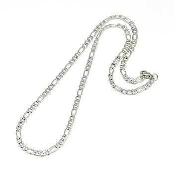 304 Stainless Steel Figaro Chain Necklace Making, Stainless Steel Color, 17.72 inch~17.91 inch(45cm~45.5cm), 4mm