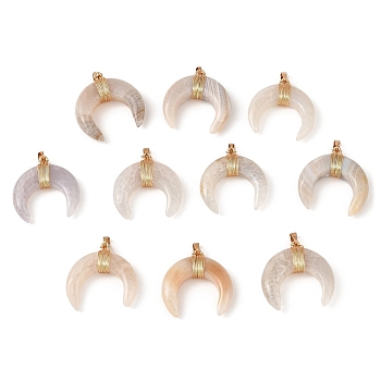 Natural White Agate Copper Wire Wrapped Pendants, Horn Charms with Iron Snap on Bails, Golden, 40.5~41x40~40.5x10~12mm, Hole: 4.4x6.4mm