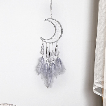 Woven Net/Web with Feather with Iron Home Crafts Wall Hanging Decoration, Moon and Star, Silver, 580mm