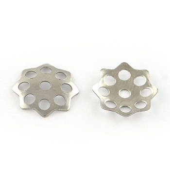 8-Petal Hollow Flower Smooth Surface 304 Stainless Steel Bead Caps, Stainless Steel Color, 10x1.5mm, Hole: 1.5mm