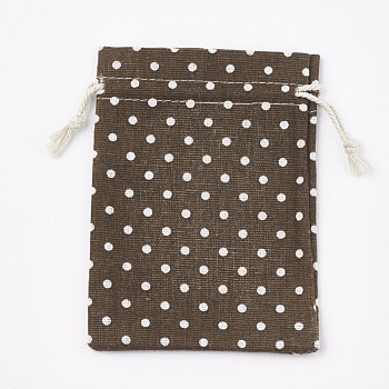 Polycotton(Polyester Cotton) Packing Pouches Drawstring Bags, Polka Dot Pattern, Saddle Brown, 14x10cm
