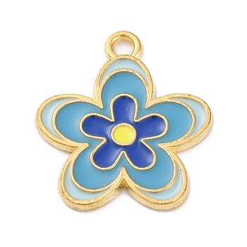 Alloy Enamel Pendants, Flower Charm, Golden, Sky Blue, 21x18.5x1.2mm, Hole: 1.8mm, 10pcs/set