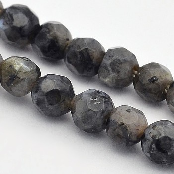 Faceted Round Natural Larvikite Beads Strands, 4mm, Hole: 1mm, about 90pcs/strand, 15.35 inch