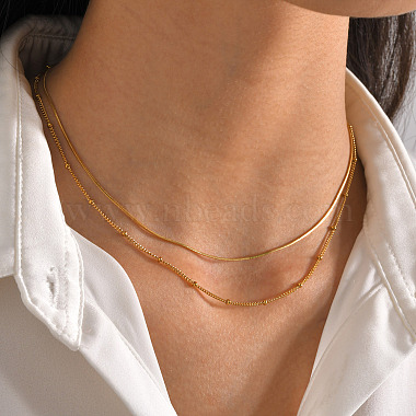 304 Stainless Steel Double-Layer Necklace(NJEW-Q321-01G)-5