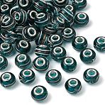 Rondelle Handmade Gold Sand Lampwork European Large Hole Beads, with Silver Color Plated Brass Cores, Teal, 14x9~10mm, Hole: 5mm(LPDL-R007-07A)
