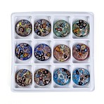 Handmade Silver Foil Lampwork Pendants, with Gold Sand, Flat Round, Mixed Color, 41x10mm, Hole: 5mm, 12pcs/box(FOIL-S116-2-B)