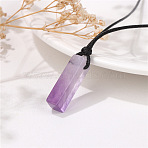 Natural Amethyst Cuboid Pendant Necklaces, Adjustable Imitation Leather Cord Necklaces for Women, 17.72~25.59 inch(45~65cm)(FS-WG7338A-03)