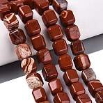 Natural Red Jasper Beads Strands, Cuboid, 10~12x9~10x9~10mm, Hole: 0.6~0.9mm, about 32~36pcs/strand, 14.37~16.34(36.5~41.5cm)(G-Q608-10M)