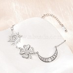304 Stainless Steel Link Bracelets, Cable Chain Bracelets for Women, Sun & Clover & Moon, Stainless Steel Color, 7.09 inch(18cm)(SA-CBA7739-03P)