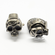 Iron Stretch Ring Quartz Watches, with Enamel Alloy Skull, Gunmetal, 18mm; skull: 24x20mm; watch face: 12mm(RJEW-R119-01B)