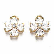 Brass Micro Pave Clear Cubic Zirconia Charms, Nickel Free, Clover, Real 18K Gold Plated, 11.5x9.5x4mm, Hole: 1.2mm(KK-T056-72G-NF)
