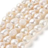 Natural Cultured Freshwater Pearl Beads Strands, Two Side Polished, Grade 2A+, Seashell Color, 9~10x9~10x7~8.5mm, Hole: 0.7mm, about 35~37pcs/strand, 139.76''(35.5~37cm)(PEAR-Z002-02)